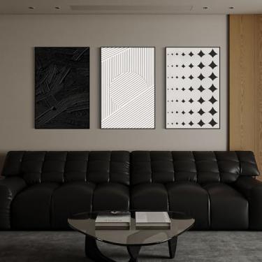 Imagem de QKF Arte de parede em tela geométrica abstrata em preto e branco emoldurado grande, decoração de parede moderna para casa, adequado para banheiro, sala de estar, quarto, escritório, impressões
