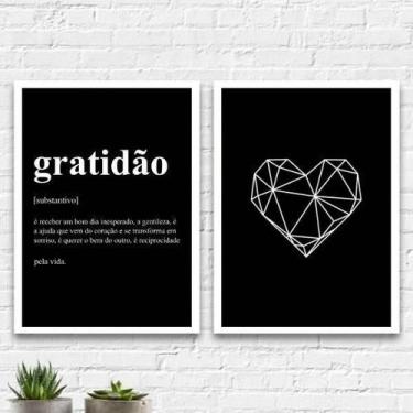 Imagem de Kit 2 Quadros Gratidão Coração Preto 45X34Cm - Branca - Quadros On-Lin