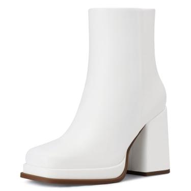 Imagem de CELLENZ Botas femininas de plataforma no tornozelo: bota de salto alto grosso de 8,5 cm, botas de couro curtas de plataforma moderna, 2025 outono inverno botas modernas para encontro, festa, fim de