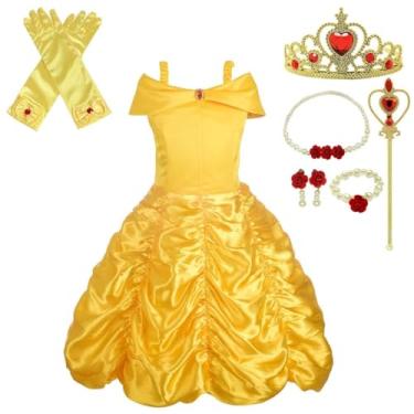 Imagem de Dressy Daisy Vestido de baile de princesa ouro amarelo para bebês meninas, festa de aniversário, fantasia de Halloween com acessórios, tamanho 12-18 meses