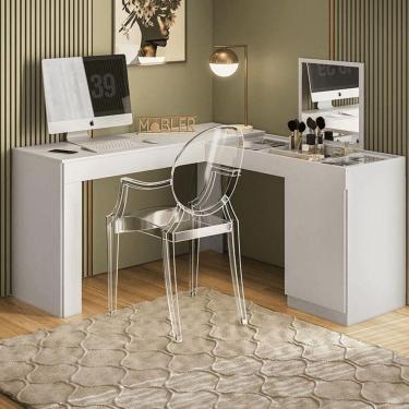 Imagem de Escrivaninha Penteadeira Canto Star Com Porta Esolho E Colmeia ? Design Moderno - Branco Fosco