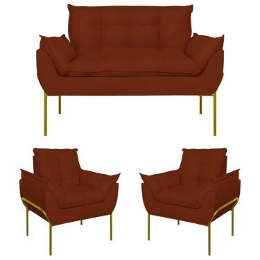 Imagem de Kit 02 Poltronas + Namoradeira Reforçada Opala Metal Dourado Terracota