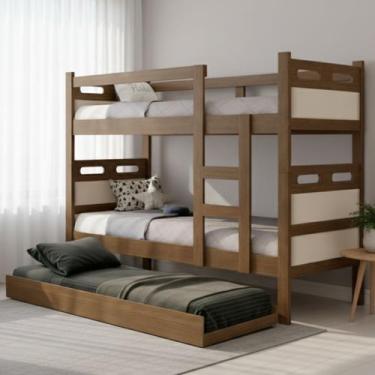 Imagem de Beliche Confortável Compacta MDF Reforçada Com Cama Auxiliar Prática -