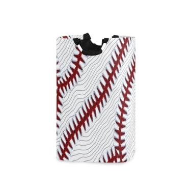Imagem de Blueangle Cesto de lavanderia esportivo dobrável com estampa de beisebol com alças - Saco de cesto de roupa dobrável à prova d'água | Solução de armazenamento de roupas que economiza espaço para