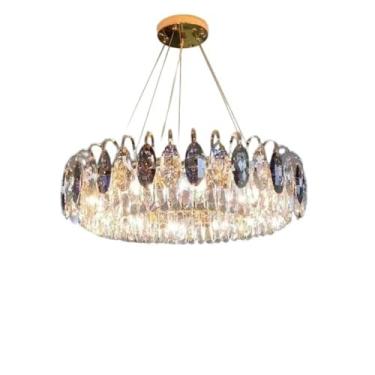 Imagem de Luminária pendente de cristal pós-moderna de luxo - Iluminação principal simples e elegante para sala de estar | Zhongshan Home Decoration, adequada para quarto e sala de jantar (60 cm)