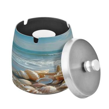 Imagem de Blueangle Cinzeiro de água do mar azul com tampa para cigarros, à prova de vento/chuva, aço inoxidável, sem fumaça, inodoro, cinzeiro para uso interno ou externo (98)