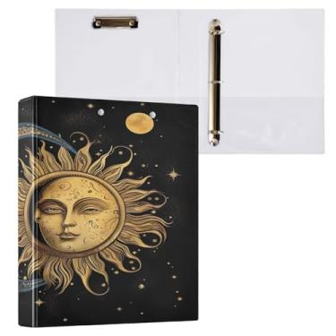 Imagem de Blueangle Fichário de 3 anéis para sol e lua com prancheta e 2 bolsos - Organizador de documentos decorativos de 3 cm para escritório, suprimentos para reuniões (848)