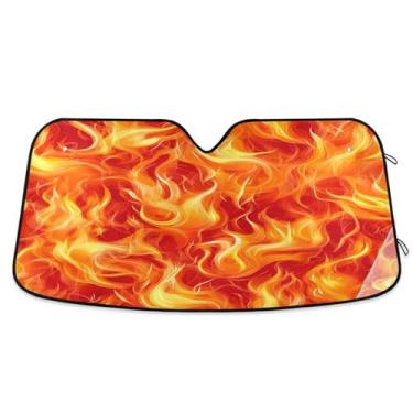 Imagem de ATTX Para-brisas de carro sem costura com chamas 139.7 cm x 70.1 cm Protetor solar universal com proteção UV, persiana de janela frontal automática dobrável para caminhões Sedans SUVs #207