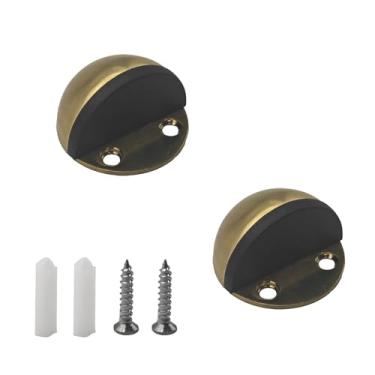 Imagem de PDETVEO 2 peças de batente de porta de piso, batente de porta de aço inoxidável com amortecedor de borracha, protetor de parede para escritório em casa, ferragens de montagem incluídas (ouro)