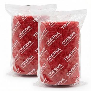 Imagem de 2 UNIDADES Bandagem Elástica Auto Adesiva 10cm x 4,5m - Faixa Atadura Pet Tatuagem Academia (VERMELHA)