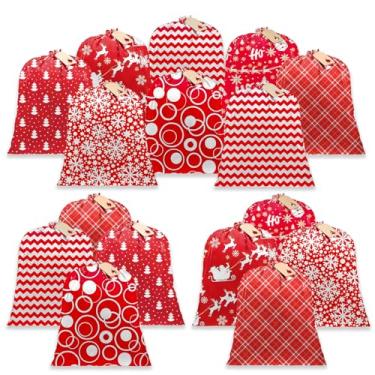 Imagem de TOBUCHUURY 16 unidades de sacos de presente de Natal a granel reutilizáveis de Natal sacos de pano de tecido de Papai Noel com etiquetas e cordas para lembrancinhas de festa de fim de ano, 11,7 × 20,3