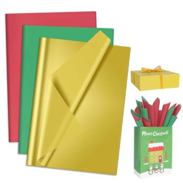 Imagem de Larcenciel Papel De Seda Natalino, Vermelho Vibrante, Verde E Dourado Para Embrulhar Sacolas Presente, Embrulhos Coloridos Natal, Artesanato Decoração Inverno, 60 Folhas 20 X 14 Pol.