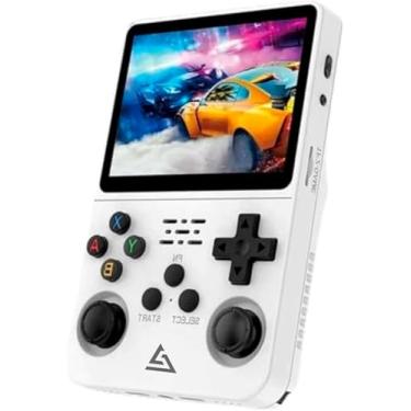 Imagem de Console de jogos portátil retrô, console de videogame R36S de código aberto, sistema Linux, tela IPS de 3,5 polegadas, reprodutor de vídeo de bolso portátil 64G Branco