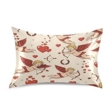 Imagem de SEHANY Lindas capas de almofada de seda Angel Cupid para cabelo e pele, capas de almofada de cetim respiráveis macias e refrescantes com fecho de envelope, tamanho king (50,8 x 101,6 cm)