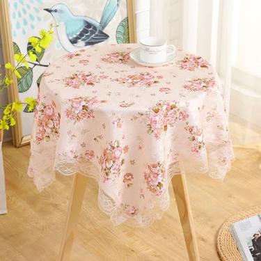 Imagem de Toalha de mesa quadrada pequena bordada de renda floral vintage estilo francês toalha de mesa com macramê chique capa de mesa para casamento praty aniversário cozinha decoração de casa rosa 140 x 139