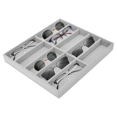 Imagem de KHZSPP Organizador de óculos de sol, caixa de armazenamento de óculos de madeira para mulheres e homens, expositor de joias empilhável para vários óculos, coleção de joias de relógios