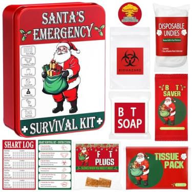 Imagem de Dimsile 10 peças de kit de Natal Shart Natal engraçado novidade sobrevivência mordaça presente para homens contém cuecas lenços pacote de lenços saco amigo instruções sabão adesivo etc para a família