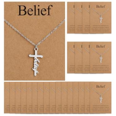 Imagem de Ethanberg 24 conjuntos de colar de cruz para mulheres, colar com pingente de cruz cristã com versículos bíblicos cartões para sua mãe, irmã, amiga, Páscoa, joias religiosas, presentes, Aço inoxidável