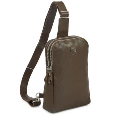 Imagem de Wise Owl Accessories Bolsa tiracolo de couro real para mulheres e homens, bolsa transversal no peito frontal com compartimentos para cartão de crédito, Napa marrom