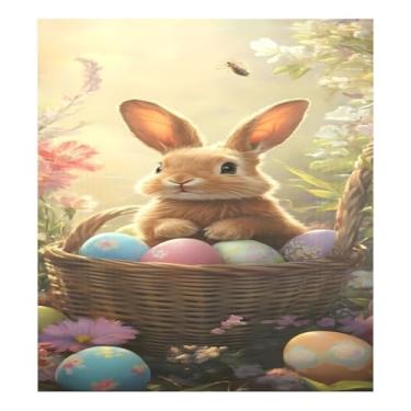 Imagem de Qilmy Capa magnética para máquina de lavar louça, coelhinho da páscoa e ovo, 58 x 66 cm, capa decorativa para geladeira para porta frontal, adesivo, máquina de lavar, painel de geladeira, decalque