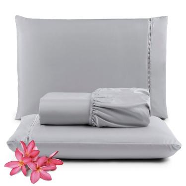 Imagem de Jogo De Lençol Casal Sublime Palito 400 Fios Micropercal Toque De Algodão 3 Peças Cinza - 100% Poliester