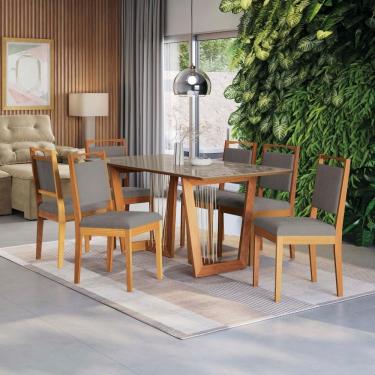 Imagem de Conjunto Sala De Jantar Lina Em Madeira Maciça 6 Cadeiras Boucle Cinza