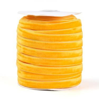 Imagem de Craftora Fita de veludo amarelo de 50 metros de largura, fita de veludo de face única, fitas de tecido amarelo claro para embrulho de presente, artesanato, guirlanda, decoração de Natal