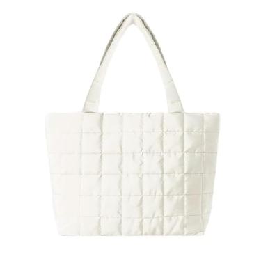 Imagem de Sacola forrada com lã, bolsa de ombro espaçosa nas axilas com interior macio, bolsa feminina Carryall, Branco