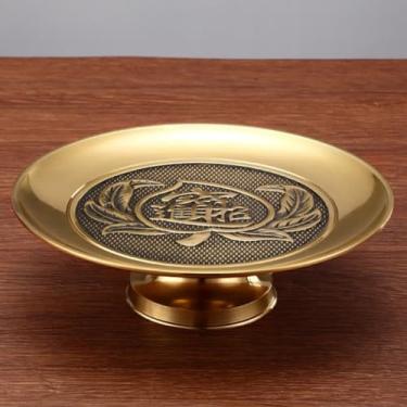 Imagem de FENNYYAR Prato de frutas de latão para uso doméstico, 19 cm, 19 cm, Deus da Riqueza Buda Prato de oferta frontal