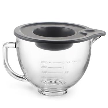 Imagem de MOLIGOU Tigela de vidro compatível com batedeiras Kitchenaid de 4,5 e 5 litros com cabeça inclinada, tigela misturadora de 5 litros com tampa e bico de despejo