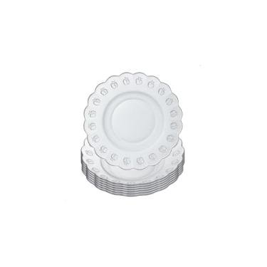 Imagem de Conjunto 6 Pratos Fundos em Vidro Transparente, 22cm Diâmetro, 3,5cm Altura, Design Clássico com Relevo