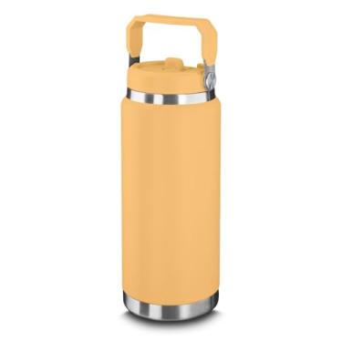 Imagem de Garrafa Térmica 900ml em Aço Inox com Parede Dupla e Alça – Amarela, Estilo e Alto Desempenho