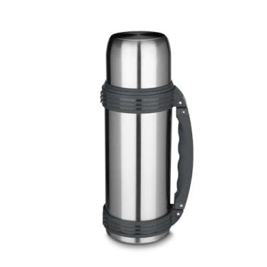 Imagem de Garrafa Térmica de Aço Inoxidável, 1,2L, Cinza, com Alça Lateral, Parede Dupla Isolada a Vácuo, Tampa Rosqueável, 29 x 9,5 cm