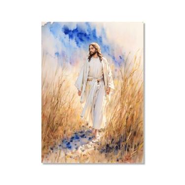 Imagem de Aquarela Jesus Retrato Deus Cristão Arte de Parede Cristo Impressão em Tela Pintura Imagens de Parede para Sala de Estar Decoração de Casa (SKU4,27.9x35.6 cm = (28x35cm), Sem moldura)