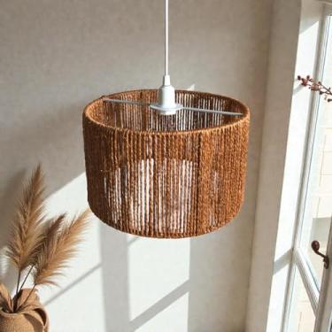 Imagem de Pendente de Teto de Sisal Telha 30cm Luminária Natural para Sala e Quarto Terracota