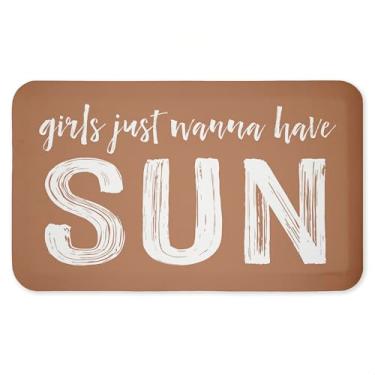 Imagem de Tapete antifadiga Girls Just Wanna Have Sun, tapete ergonômico acolchoado para cozinha e pé com suporte antiderrapante, tapete confortável ecológico, design por letras e forrado, 76 cm x 45 cm