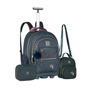Imagem de Mochila Rodas Jeans Lancheira Térmica Estojo  Rebecca Bonbon