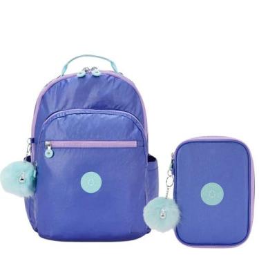 Imagem de Kit Escolar Mochila Kipling Seoul + Estojo 100 pens Cosmic Metallic