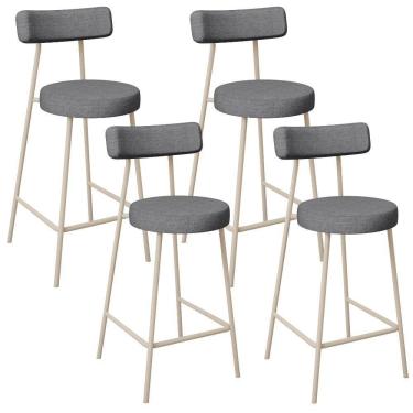 Imagem de Kit 04 Banquetas Baixa Cozinha Sala Jantar Bancada Milão Arena L02 Linho Cinza Escuro - Lyam Decor