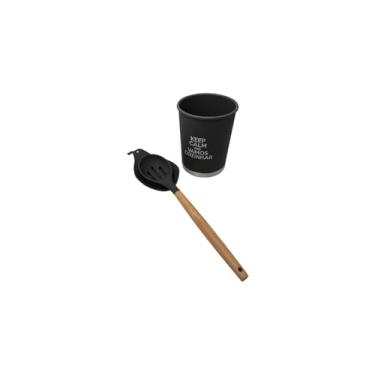 Imagem de Kit Utensílios de Cozinha Silicone 13 Peças, Preto, Cabo em Madeira MDF, Livre de BPA, Suporta até 230ºC