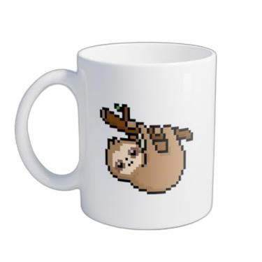 Imagem de Caneca Xícara de Café Porcelana 300ml Loris Lento Arte Pixelada