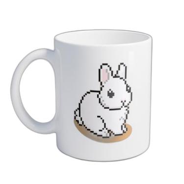 Imagem de Caneca Xícara de Café Porcelana 300ml Com Desenho De Coelho Em Pixel Art