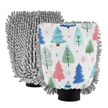 Imagem de ODAWA Luvas de carro para lavar microfibra, árvores de Natal, luvas de lavagem de carro de inverno para canhão de espuma, pacote com 2 20,5 x 30 cm