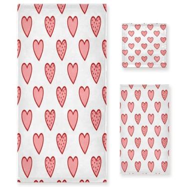 Imagem de Wassud Conjunto de 3 toalhas de banho com coração dos namorados, toalhas super macias e absorventes para banheiro, toalhas de banho de secagem rápida, toalha de banho para academia, spa, hotel