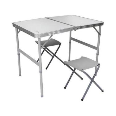 Imagem de Mesa Dobrável Alumínio E Mdf Tipo Maleta Com 02 Banquinhos - Nautika
