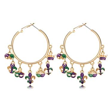 Imagem de Brincos de argola para mulheres, meninas, glitter, festivo, esmaltado, trevo verde, argolas para carnaval, joias para carnaval, Metal, Sem pedra preciosa