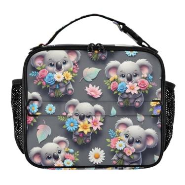 Imagem de Lancheira fofa com estampa floral colorida de coalas para mulheres, lancheira personalizada, para crianças, homens, para trabalho, rosa, bolsa térmica para escola