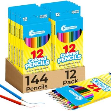 Imagem de Rosmonde 12 Pack Colored Pencils (144 Count), Assorted Pre Sharpened Colors Set, Easy Hold Grip, Classroom Art Supplies, Bulk Coloring Set for Schools, Teachers, Drawing & Creative Projects