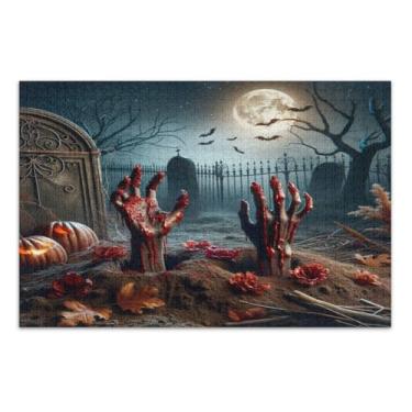 Imagem de Quebra-cabeça legal Halloween Grave Bloodied Hands para adultos com letras nas costas quebra-cabeça 500 peças