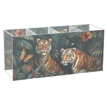 Imagem de TSENQUE Suporte de lápis decorativo de acrílico para animais da selva tropical, para mesa de arte, porta-pincéis, copo de caneta, artesanato, organizador de decoração de mesa de escritório